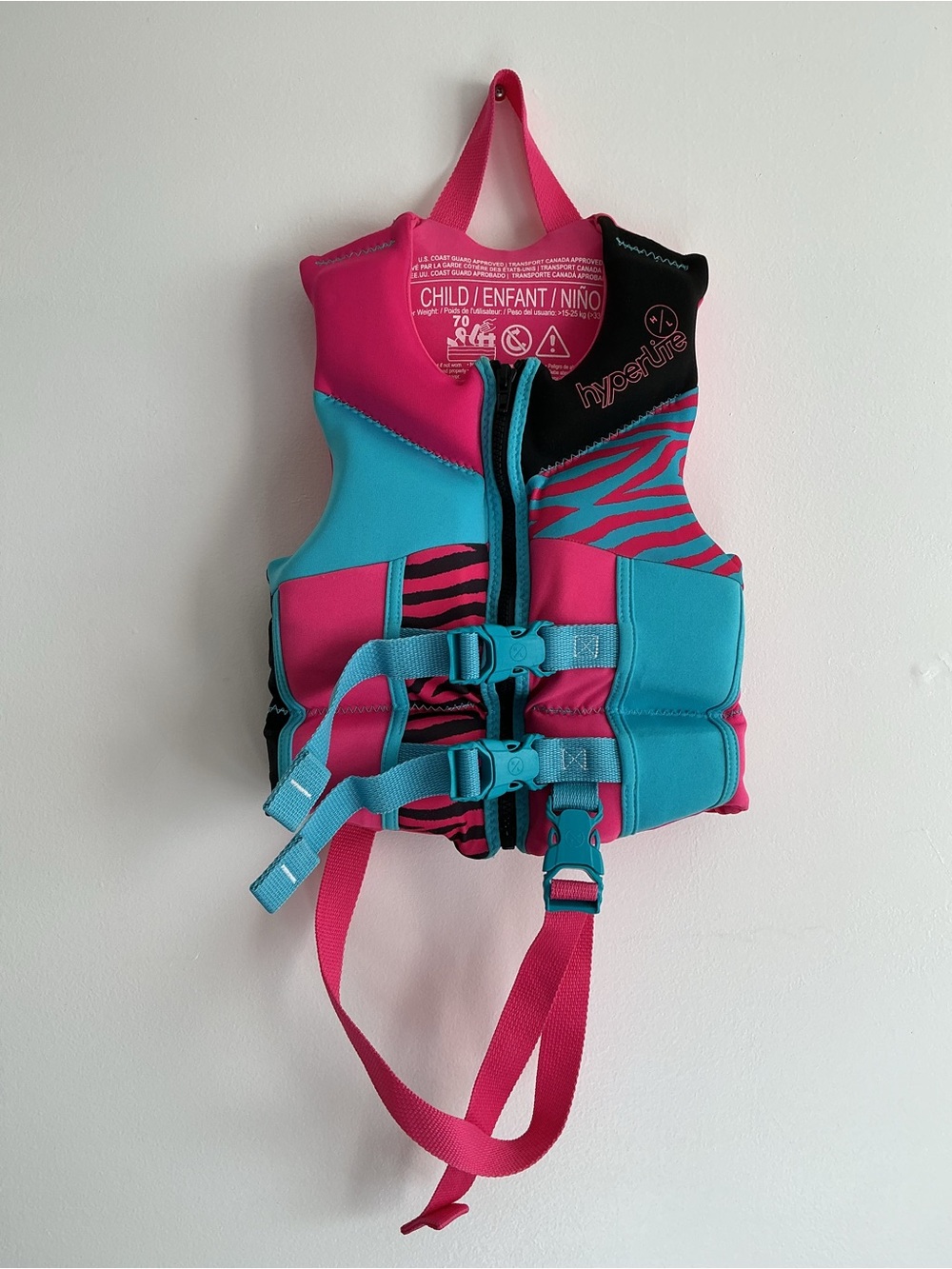 hyperlite Kids Life Jacket Vest in Pink and Teal